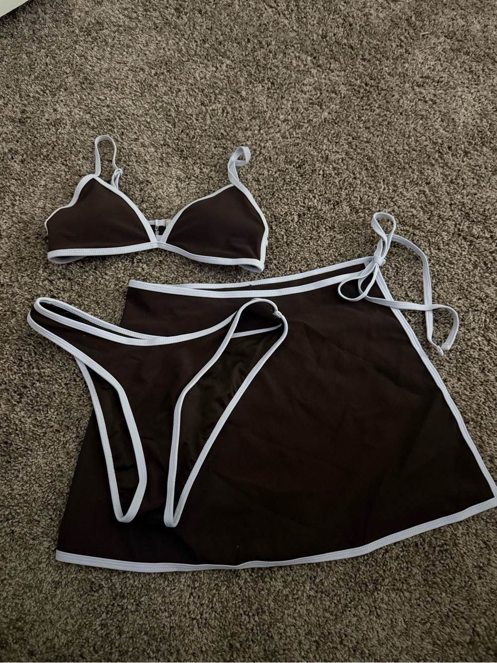 Wilo the Label- 👙 3PC Contrast Bikini With Skirt in Chocolate - Picture 1 of 6